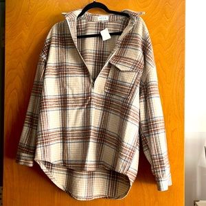 NWT ACOA HALF ZIP PLAID SHACKET